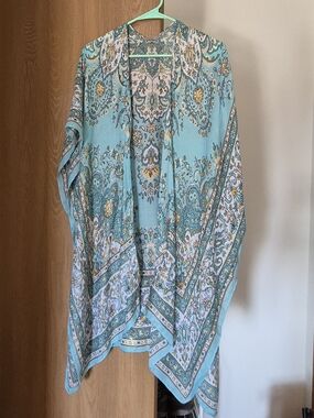 Turquoise Boho Floral Paisley Kimono Top One Size